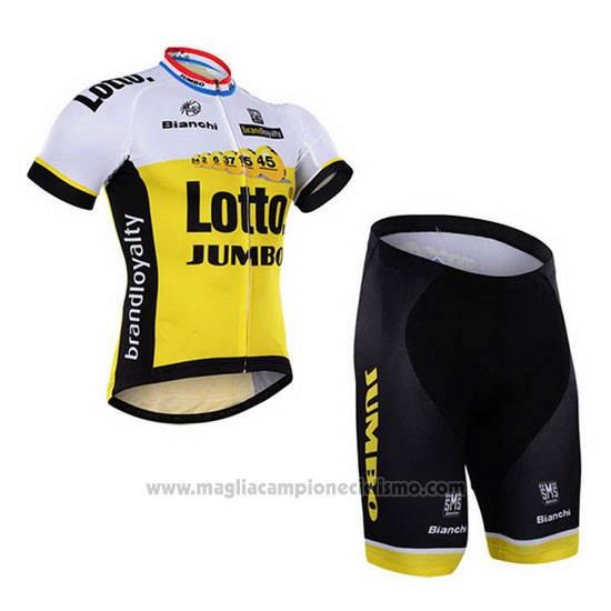 2016 Abbigliamento Ciclismo Lotto NL Jumbo Bianco e Giallo Manica Corta e Salopette